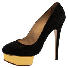 Charlotte Olympia Black Suede Dolly Platform Pumps Size 38.5