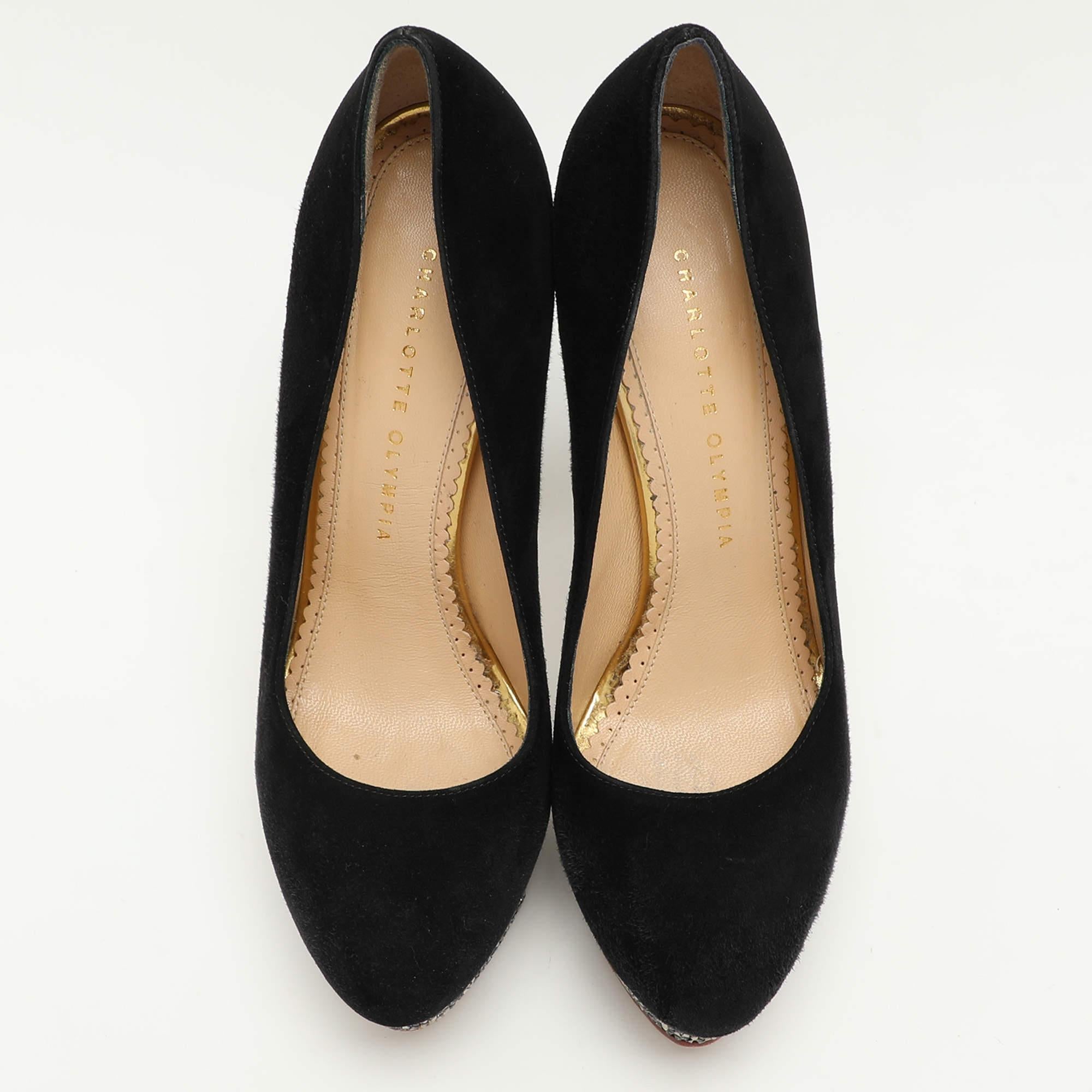 Noir Charlotte Olympia - Escarpins à plateforme Dolly en daim noir - Taille 39 en vente