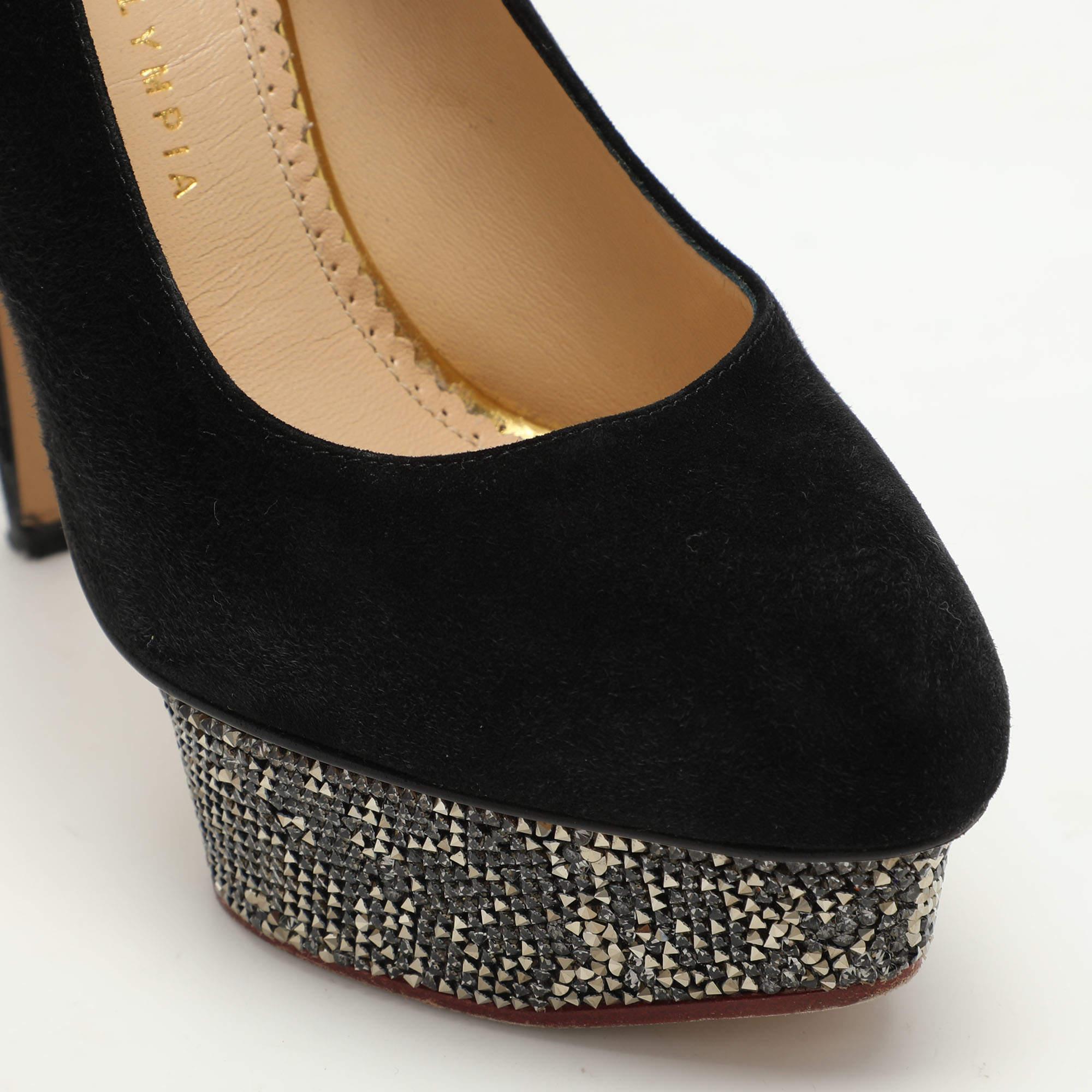 Charlotte Olympia - Escarpins à plateforme Dolly en daim noir - Taille 39 en vente 2
