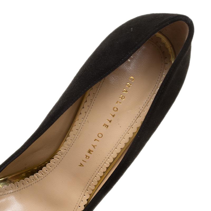 Charlotte Olympia Black Suede Dolly Platform Pumps Size 40 1