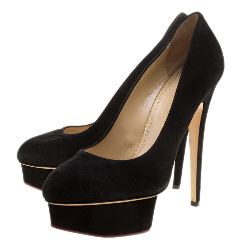 Charlotte Olympia Black Suede Dolly Platform Pumps Size 40 3