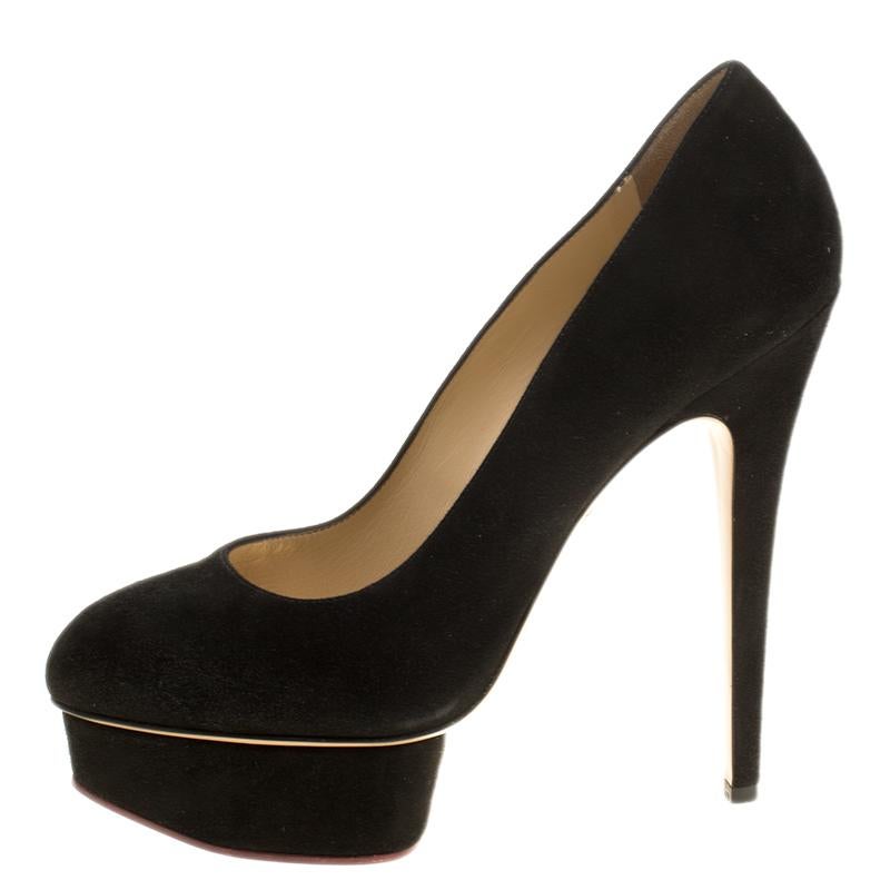 Charlotte Olympia Black Suede Dolly Platform Pumps Size 40 4