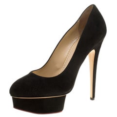 Charlotte Olympia Black Suede Dolly Platform Pumps Size 40