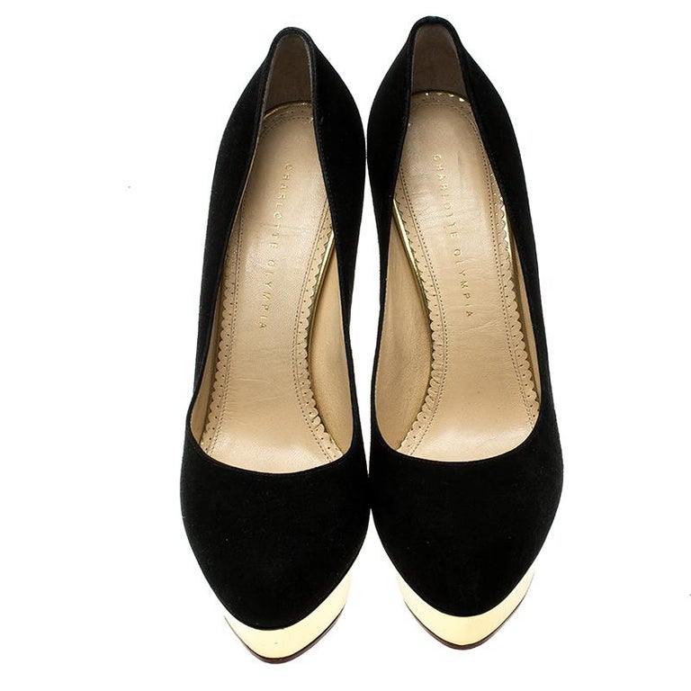 Charlotte Olympia Black Suede Dolly Platform Pumps Size 41 For Sale at ...
