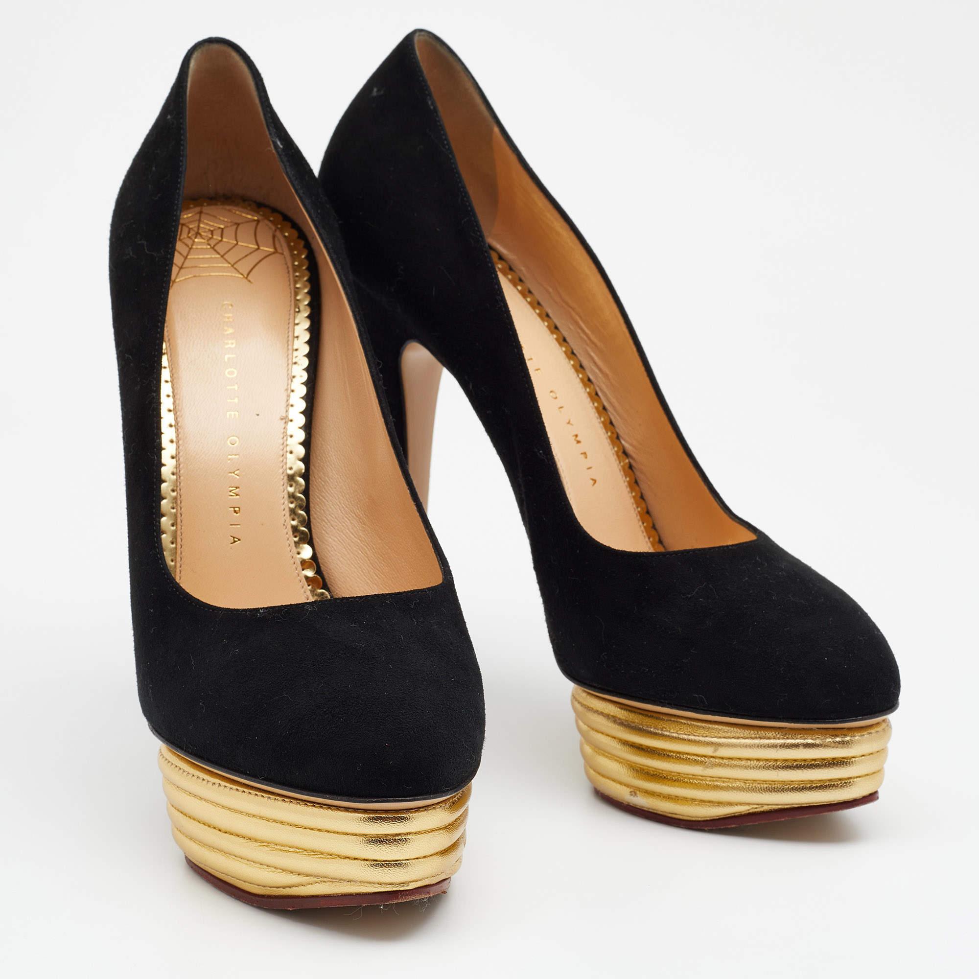 Women's Charlotte Olympia Black Suede Dolly Platform Pumps Size 41