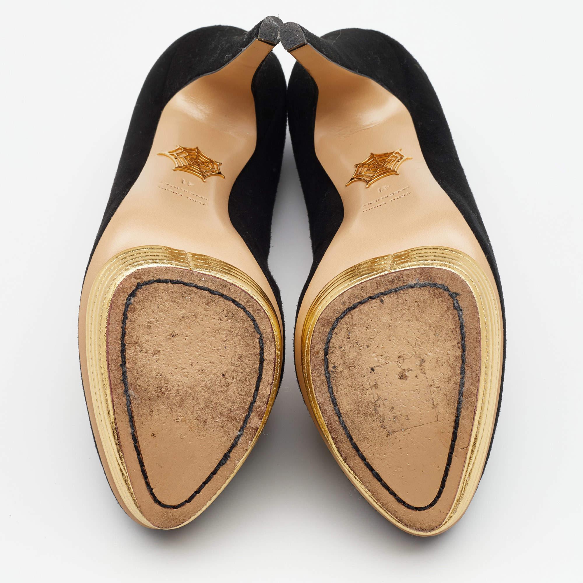 Charlotte Olympia Black Suede Dolly Platform Pumps Size 41 2