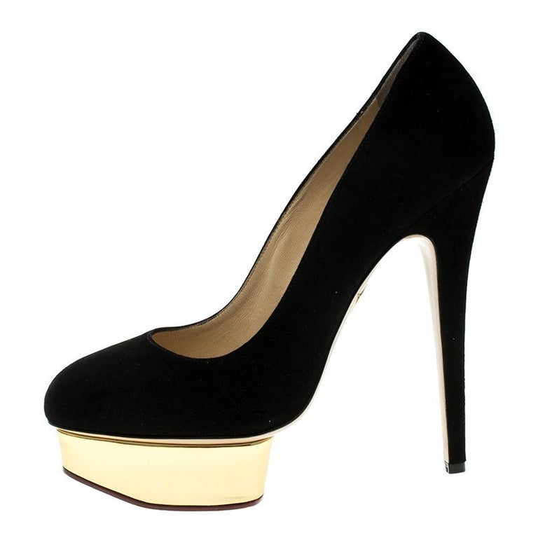 Charlotte Olympia Black Suede Dolly Platform Pumps Size 41 For Sale at