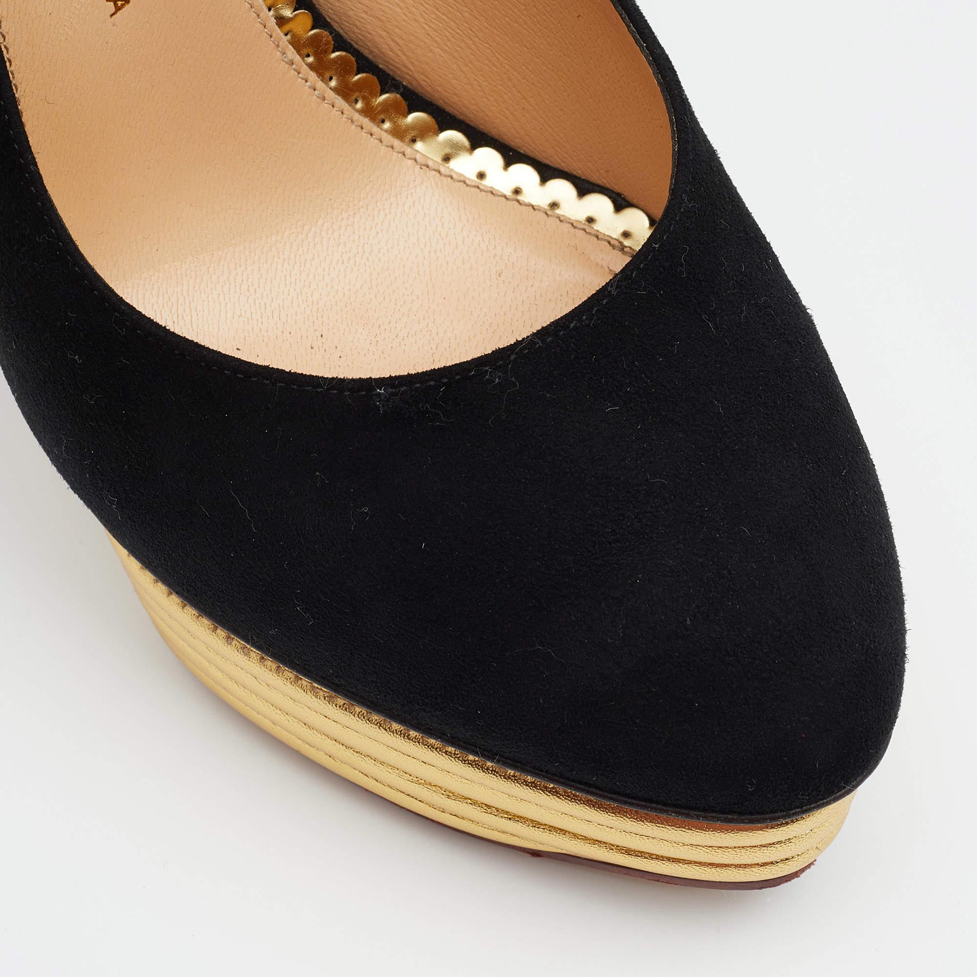 Charlotte Olympia Black Suede Dolly Platform Pumps Size 41 4