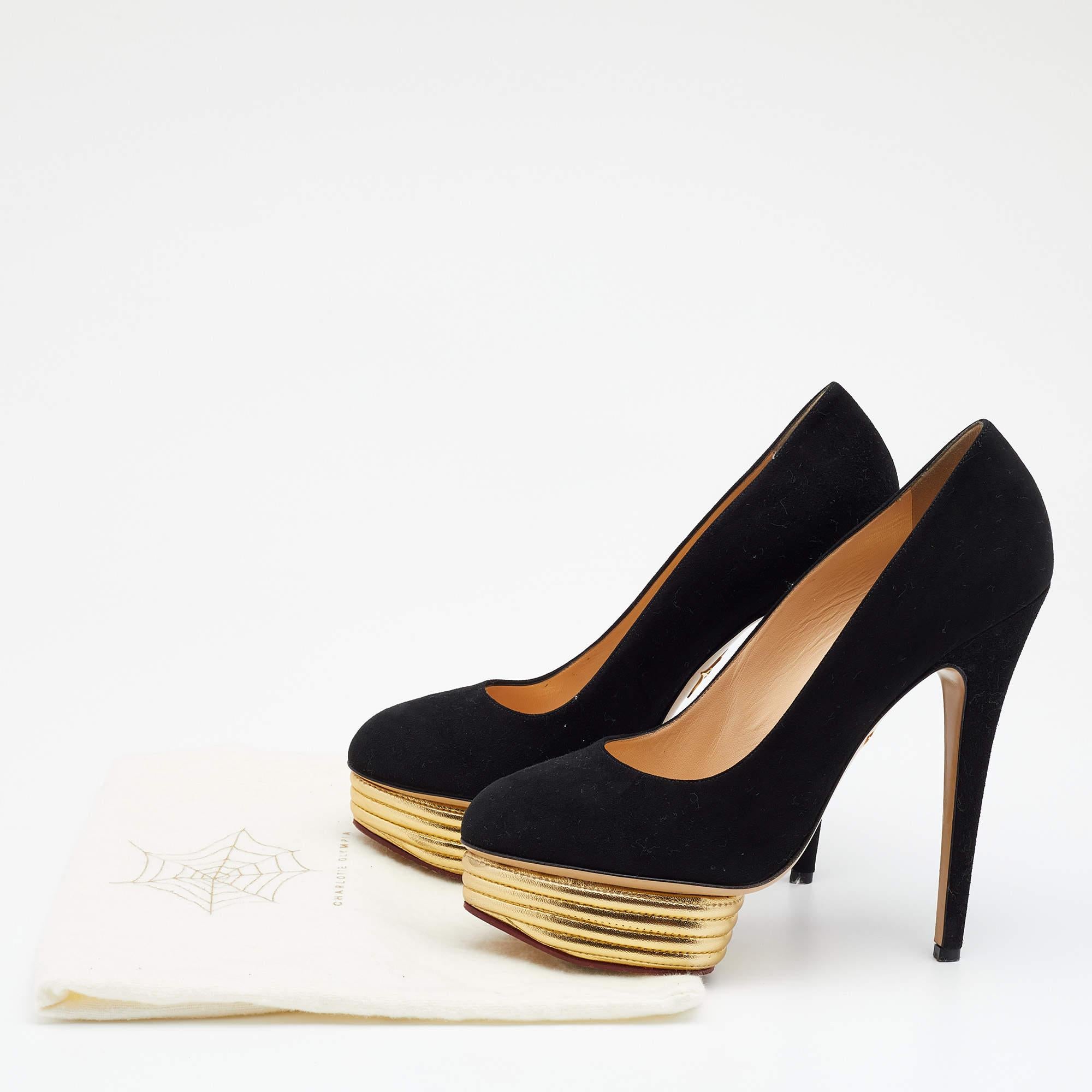Charlotte Olympia Black Suede Dolly Platform Pumps Size 41 5