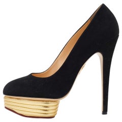 Charlotte Olympia Black Suede Dolly Platform Pumps Size 41