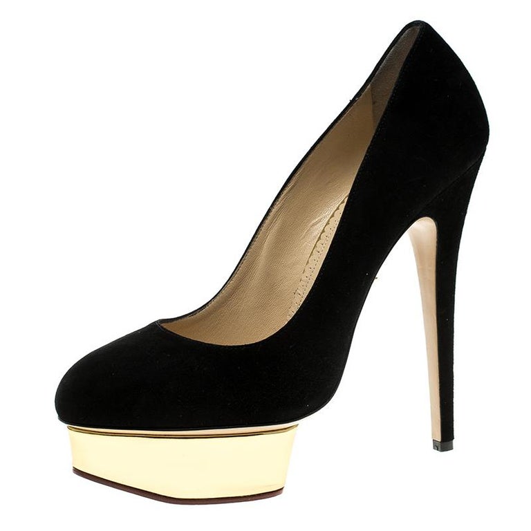 Charlotte Olympia Black Suede Dolly Platform Pumps Size 41 For Sale at ...
