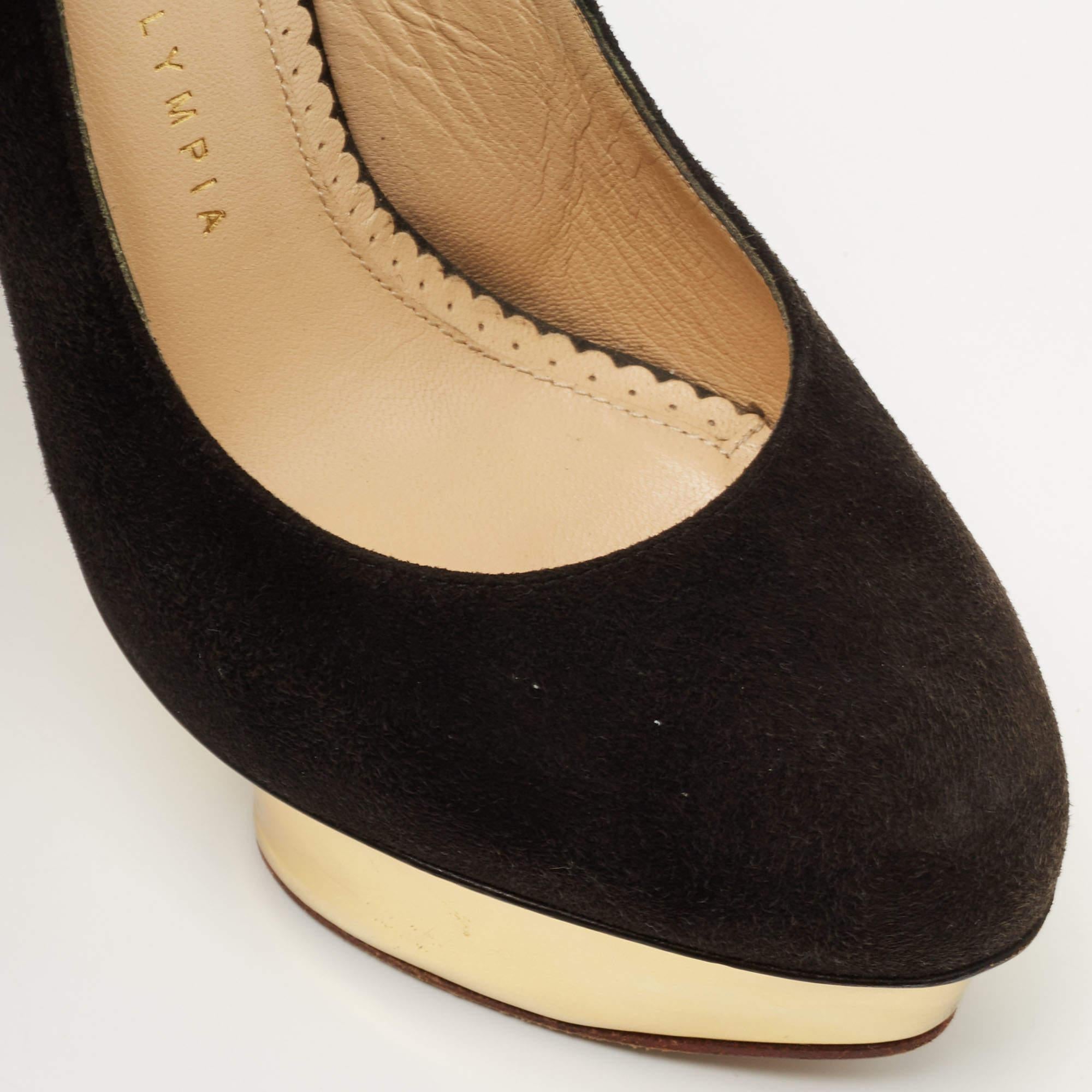 Charlotte Olympia Black Suede Dolly Platform Slingback Pumps Size 37.5 For Sale 3