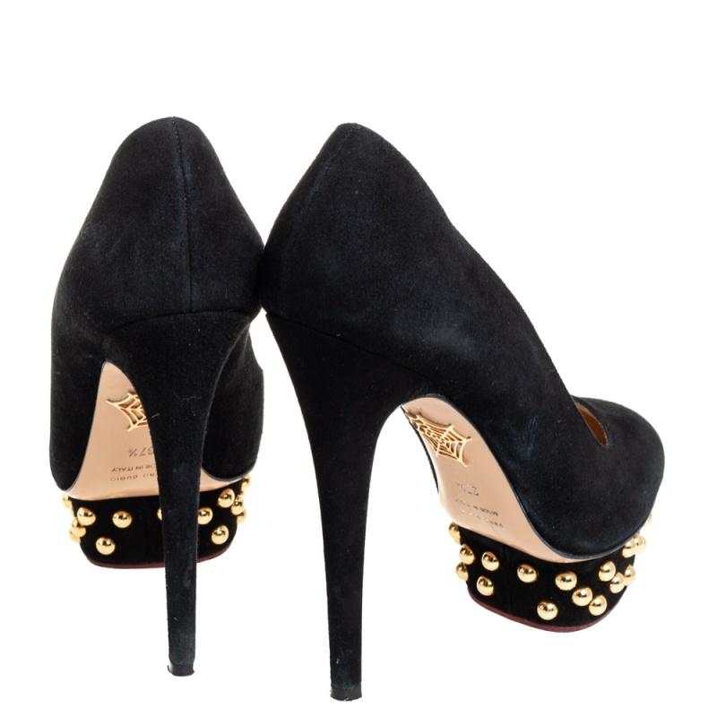 Charlotte Olympia Black Suede Dolly Studded Platform Pumps Size 37.5 1