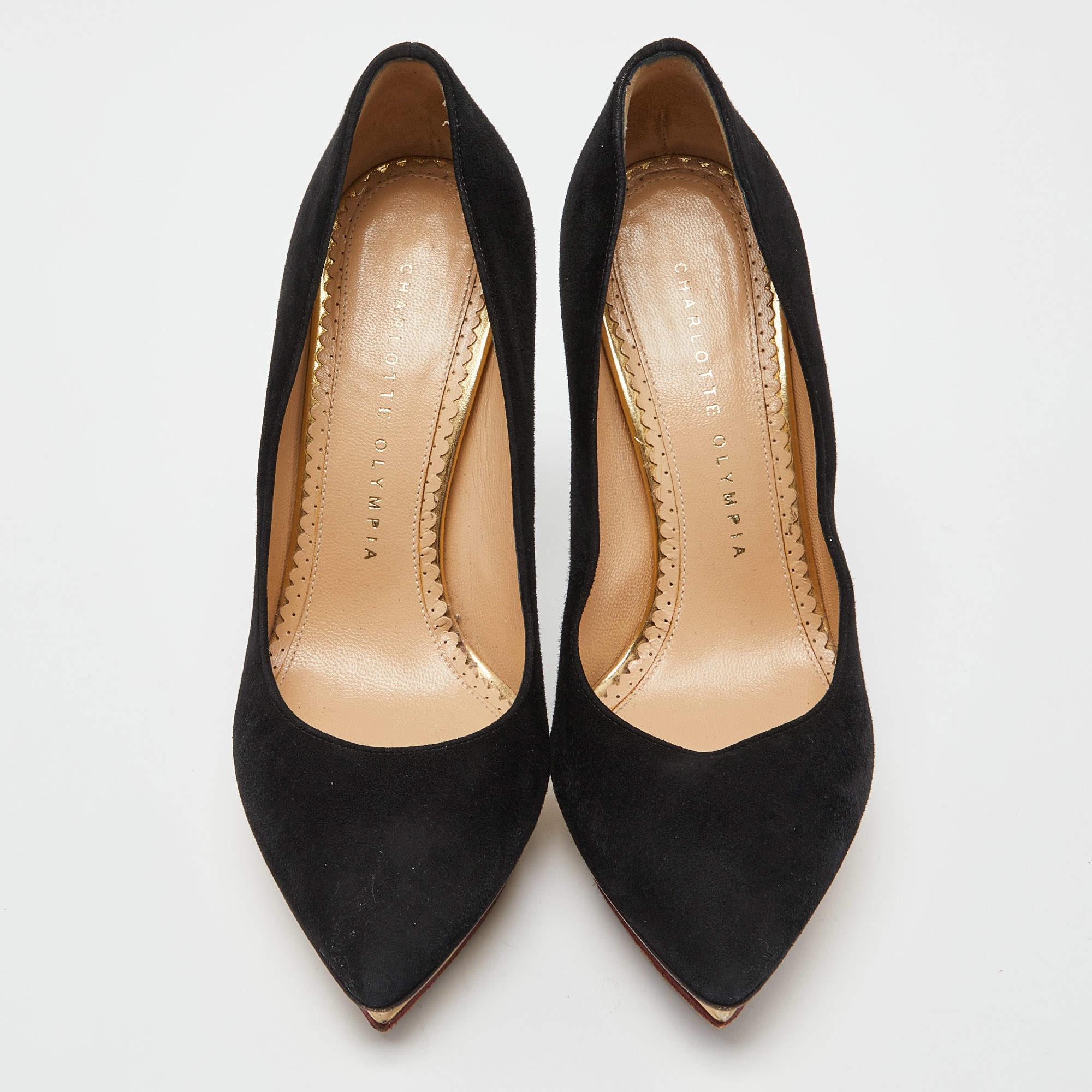 Noir Charlotte Olympia - Escarpins à plateforme en daim noir Taille 36 en vente