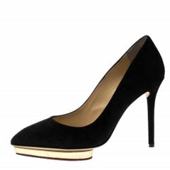 Charlotte Olympia Black Suede Dotty Platform Pumps Size 37