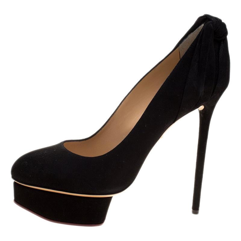 Charlotte Olympia Black Suede Eccentric Knot Detail Platform Pumps Size 41