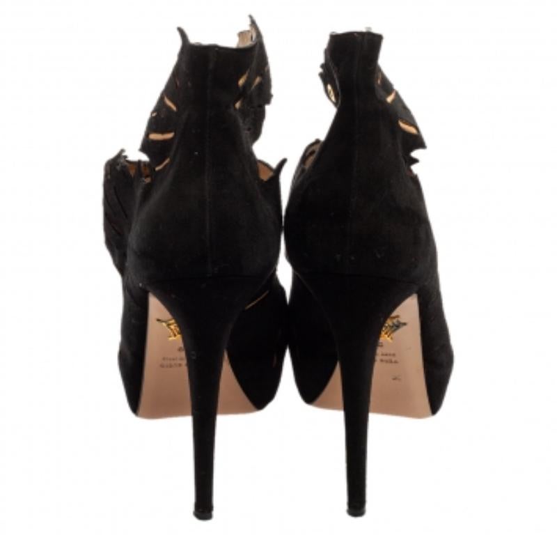 Noir Charlotte Olympia - Bottines en daim noir avec découpe en forme de feuille Eve - Taille 39 en vente