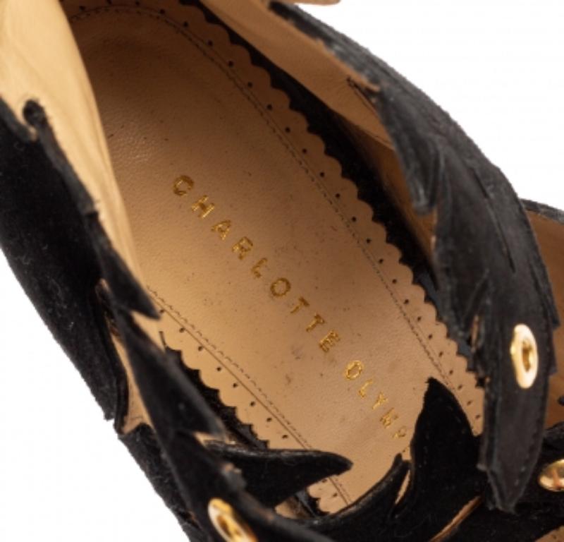 Charlotte Olympia - Bottines en daim noir avec découpe en forme de feuille Eve - Taille 39 en vente 1
