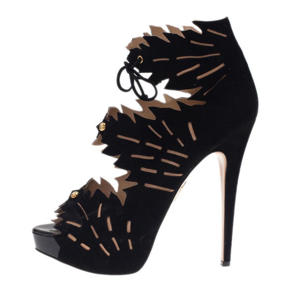 Charlotte Olympia Black Suede Eve Leaf Cutout Ankle Booties Size 40.5 1