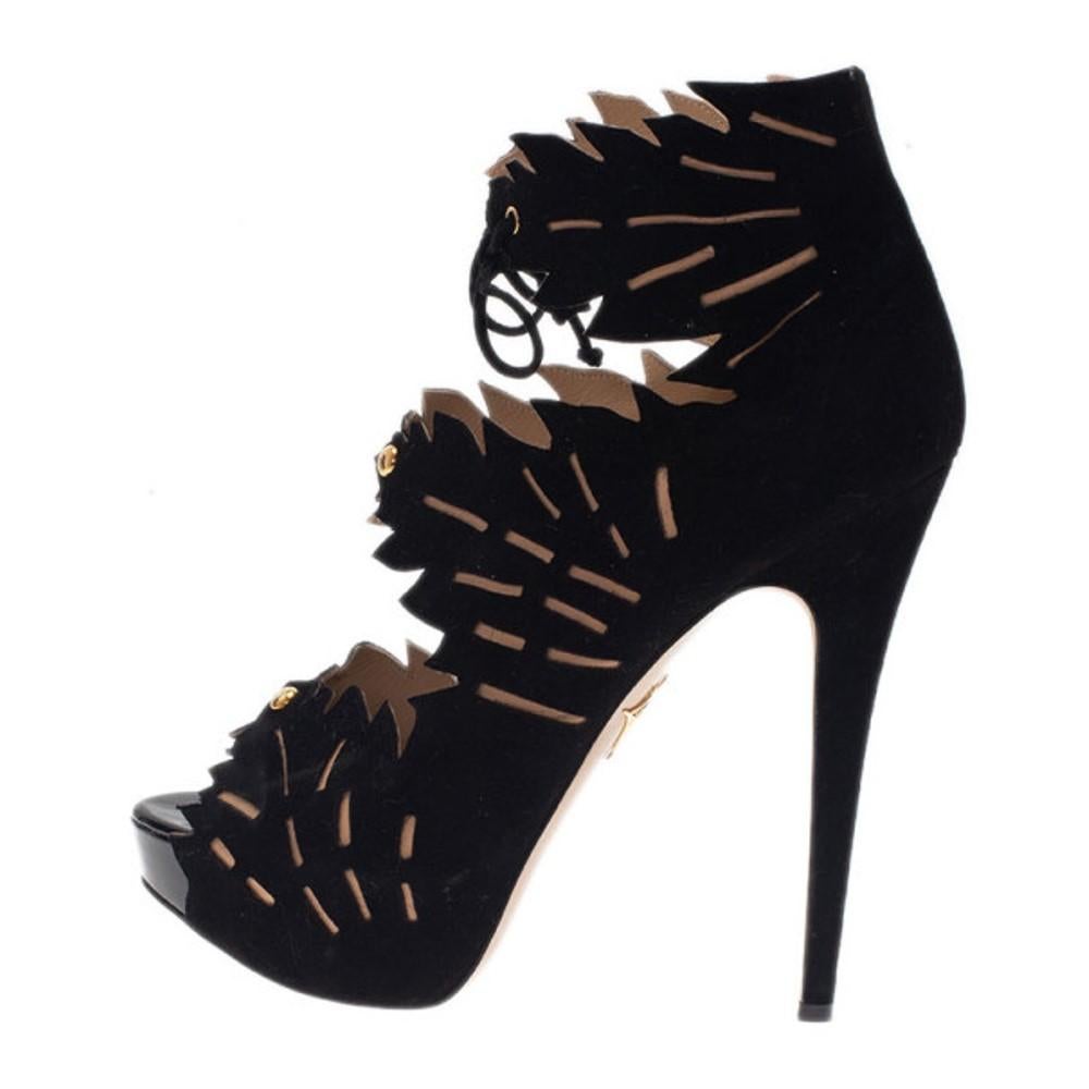 Charlotte Olympia Black Suede Eve Leaf Cutout Ankle Booties Size 40.5 2