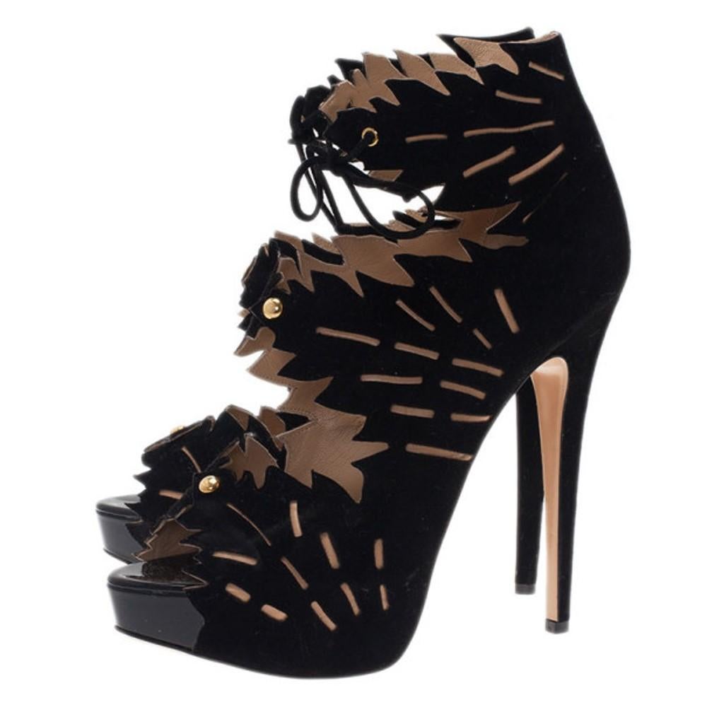 Charlotte Olympia Black Suede Eve Leaf Cutout Ankle Booties Size 40.5 3