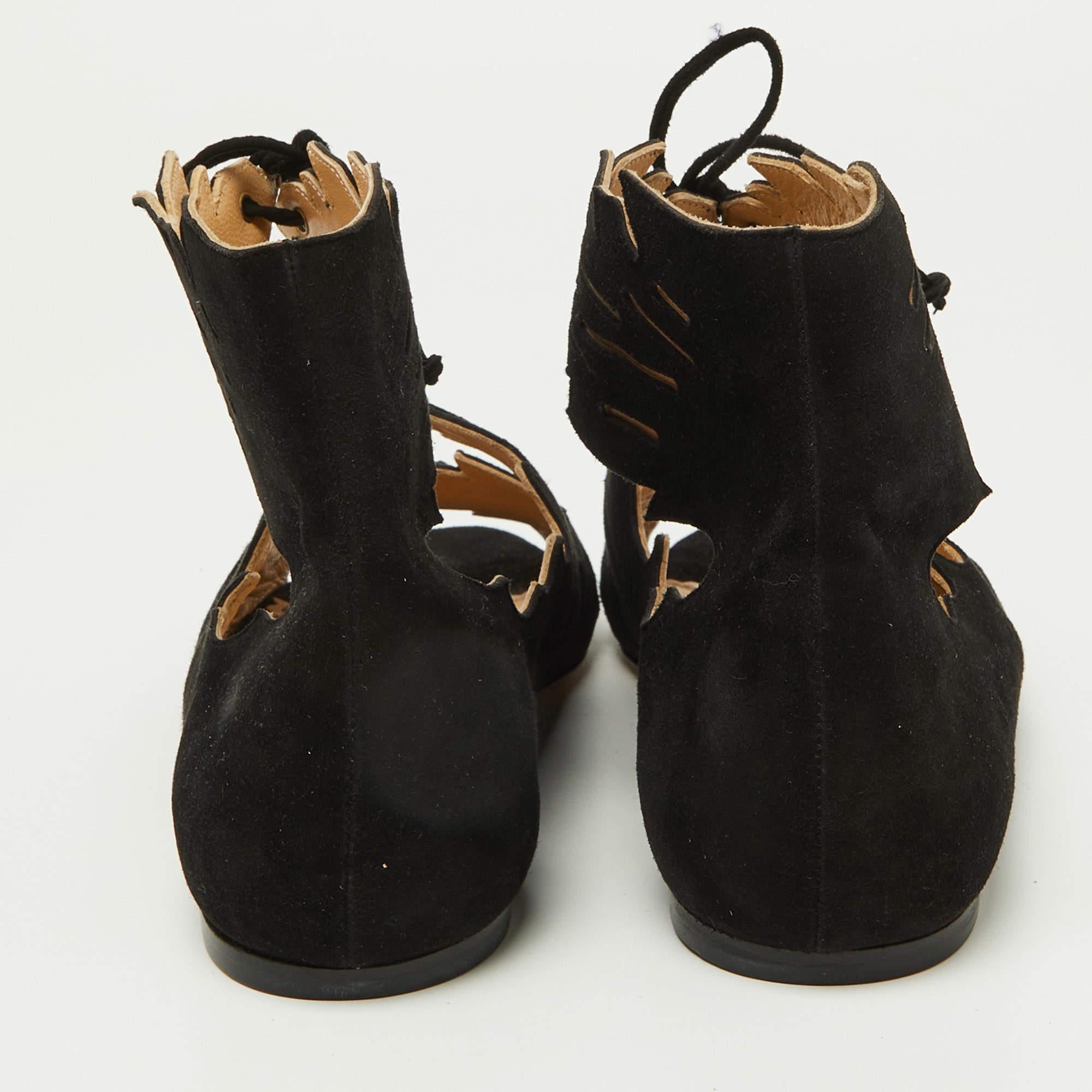 Charlotte Olympia Black Suede Eve Leaf Flat Sandals Size 39 For Sale 1