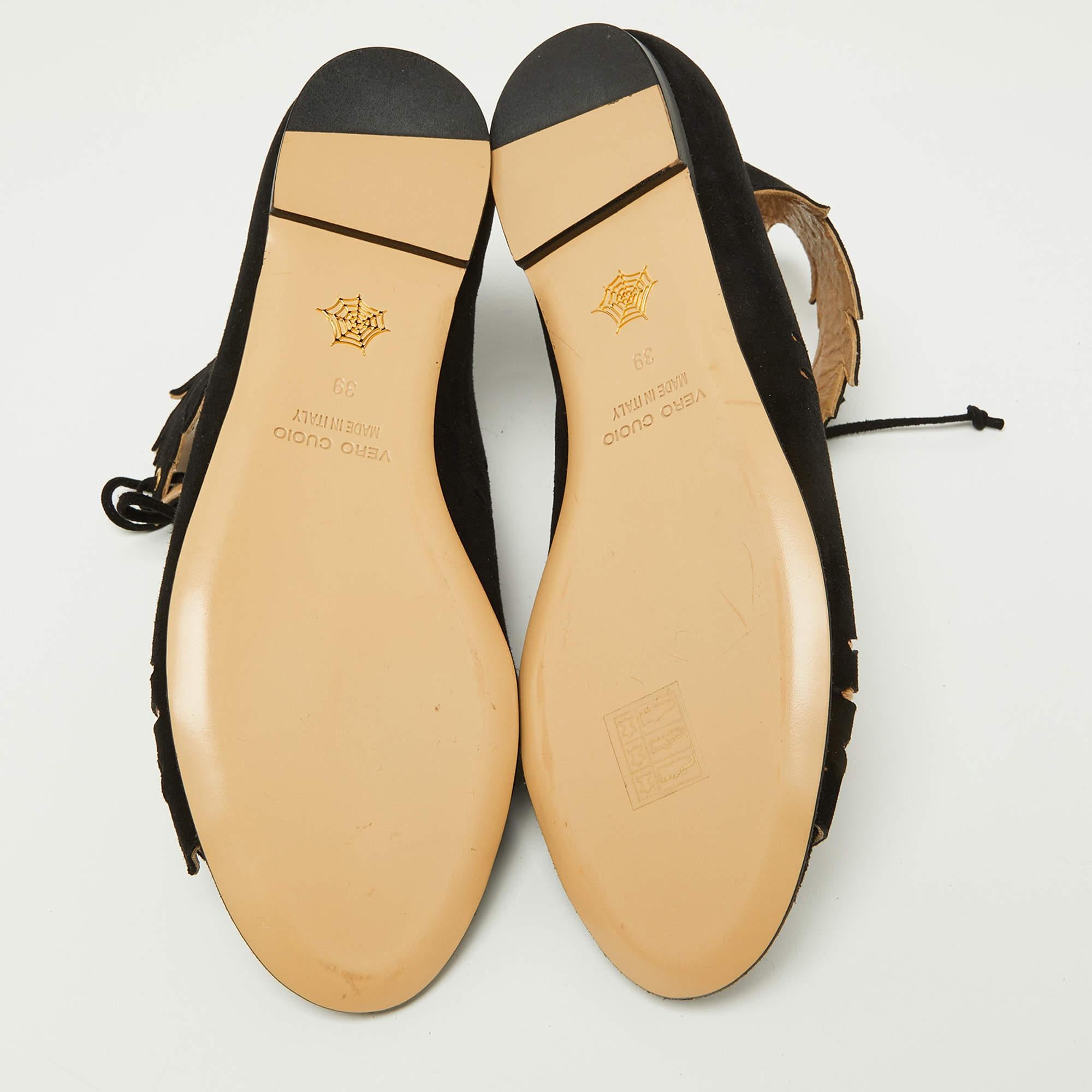 Charlotte Olympia Black Suede Eve Leaf Flat Sandals Size 39 For Sale 2