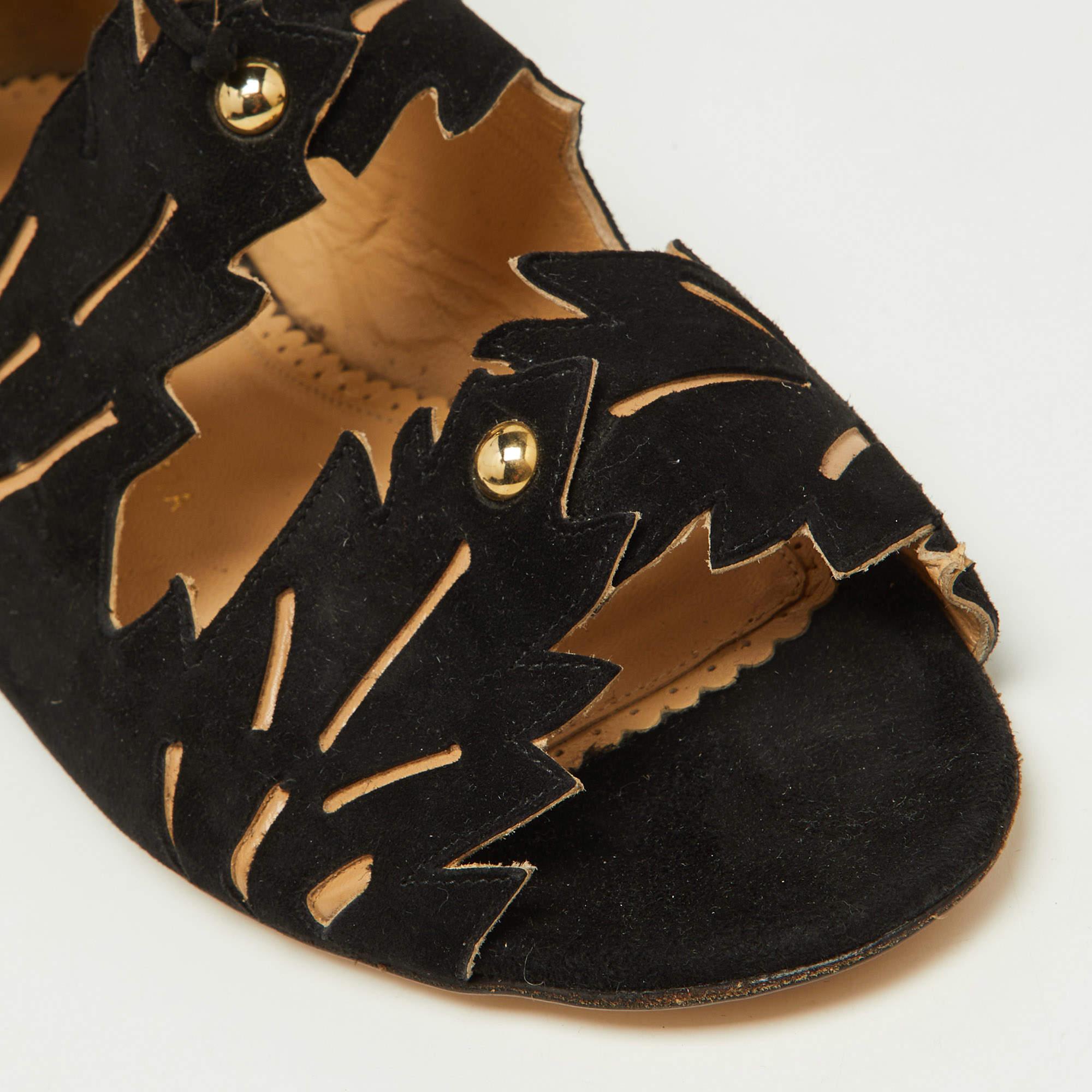 Charlotte Olympia Black Suede Eve Leaf Flat Sandals Size 39 For Sale 3