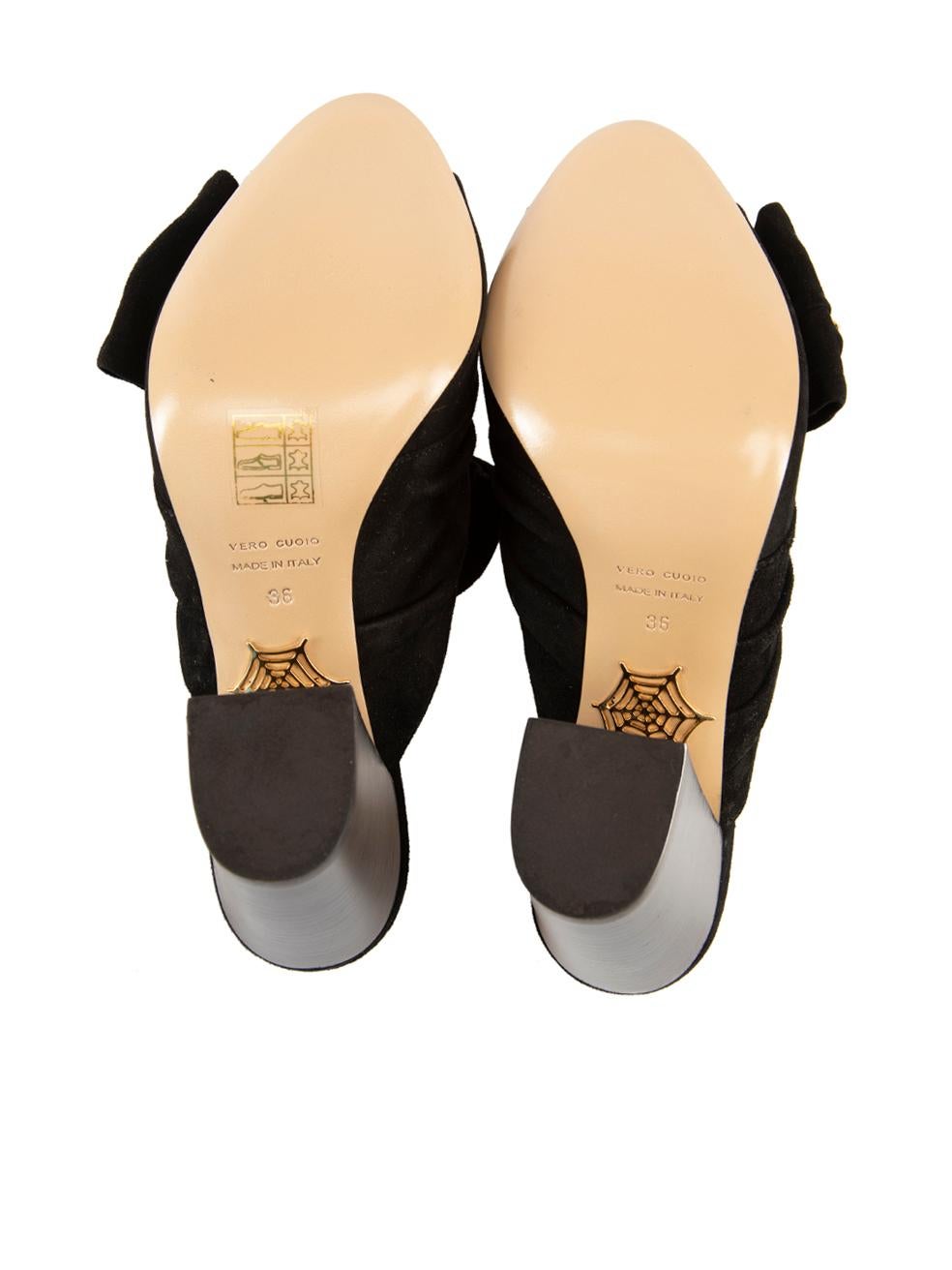 Women's Charlotte Olympia Black Suede Faux Pearl Stud Mules Size IT 36 For Sale