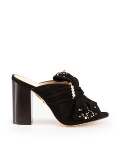 Charlotte Olympia Black Suede Faux Pearl Stud Mules Size IT 36