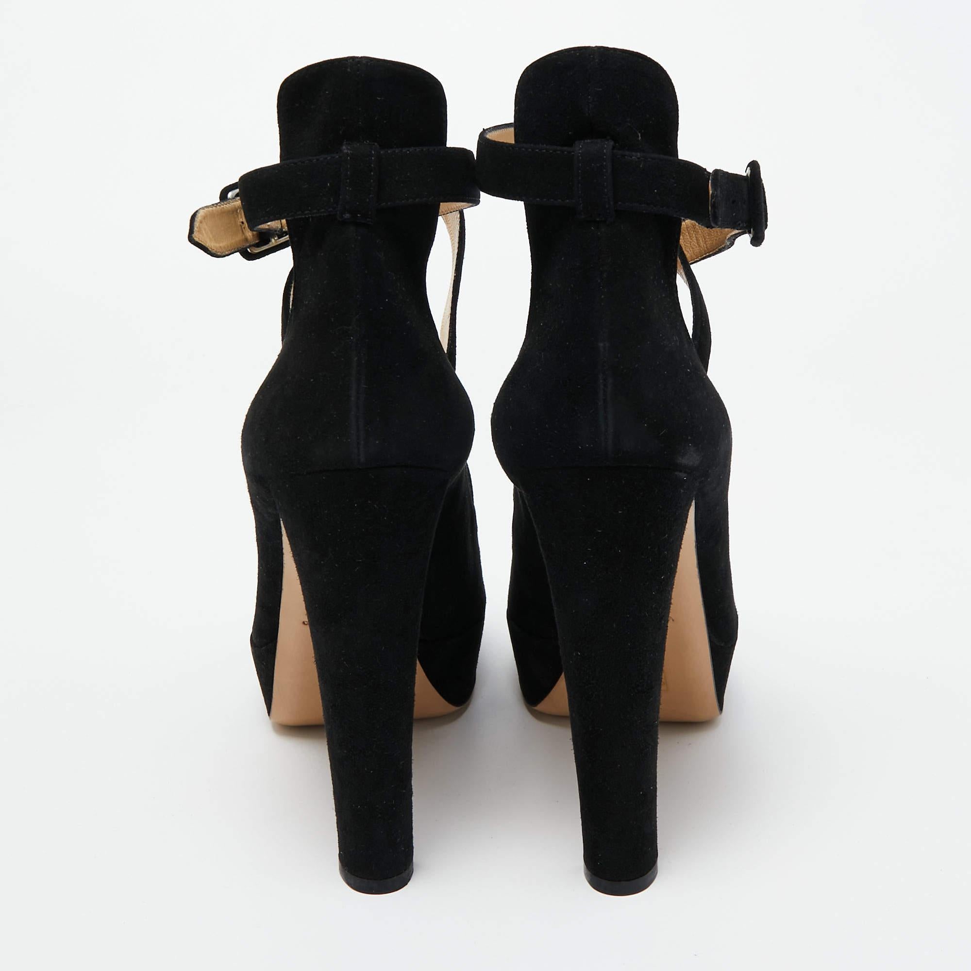 Charlotte Olympia Black Suede Gladys Strappy Platform Sandals Size 41 For Sale 1