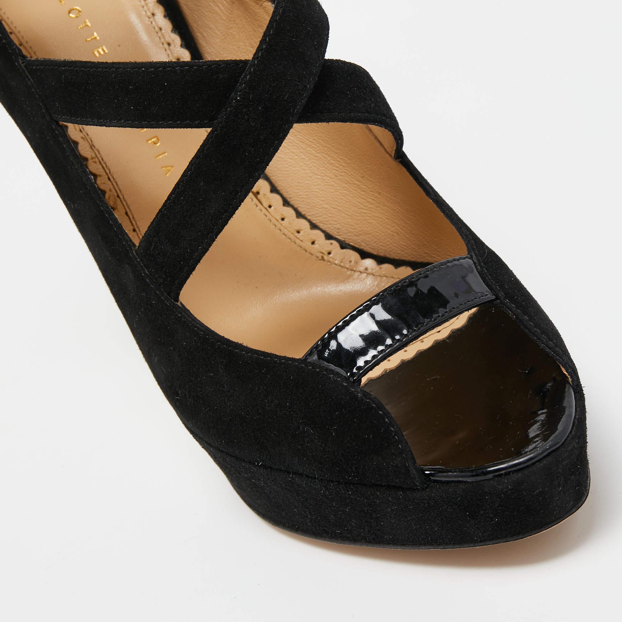 Charlotte Olympia Black Suede Gladys Strappy Platform Sandals Size 41 For Sale 4
