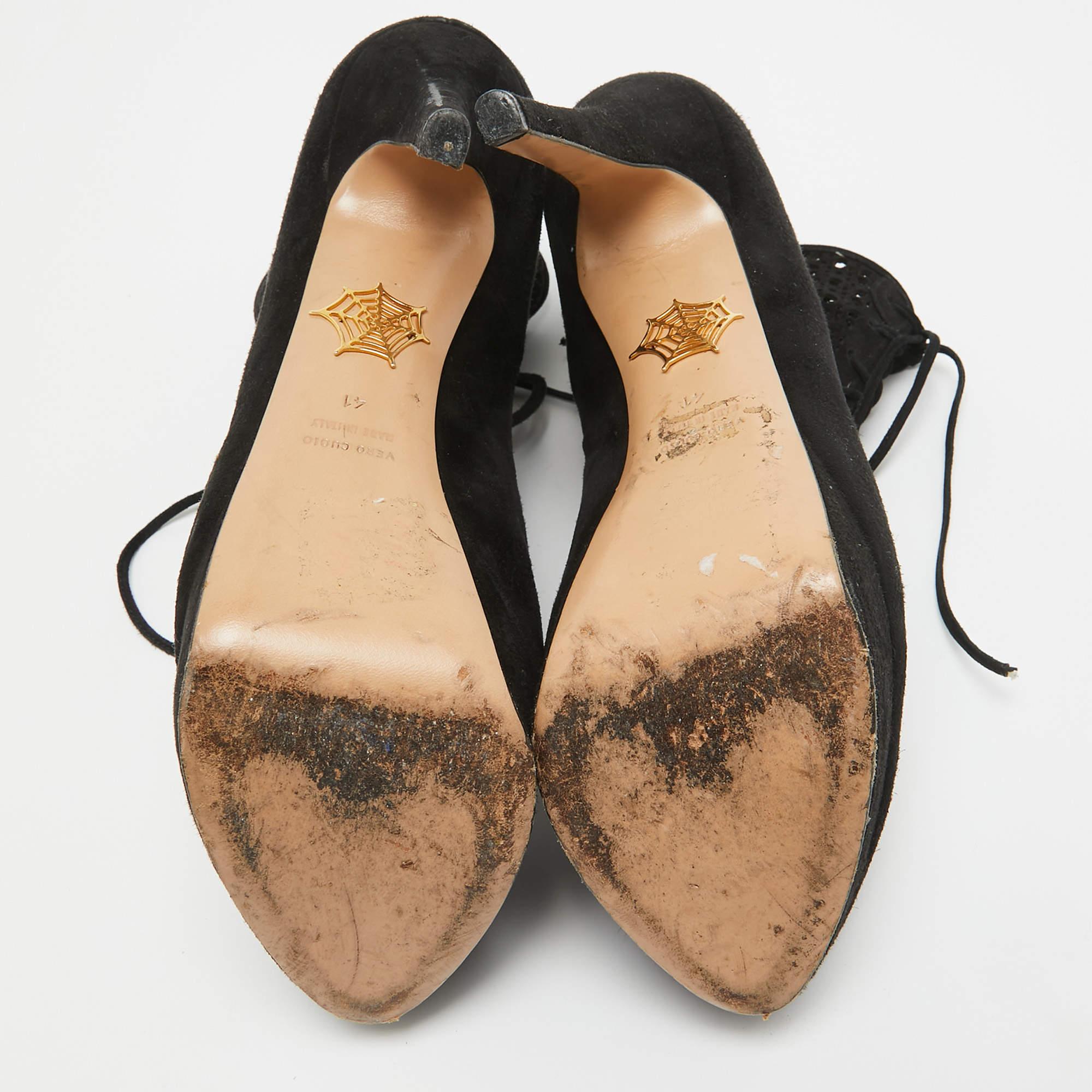 Charlotte Olympia Black Suede Lasercut Accents Ankle Boots Size 41 For Sale 2