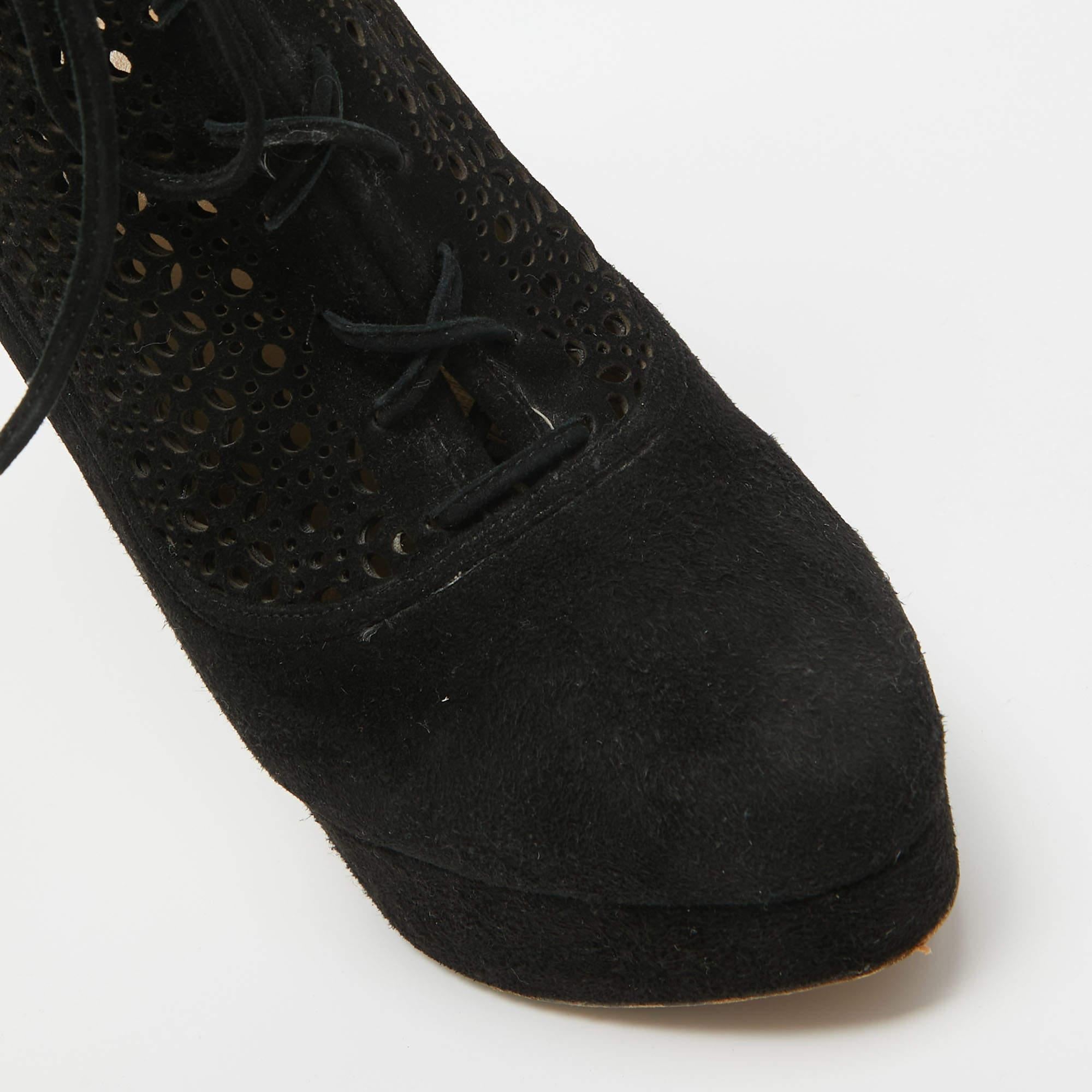 Charlotte Olympia Black Suede Lasercut Accents Ankle Boots Size 41 For Sale 3