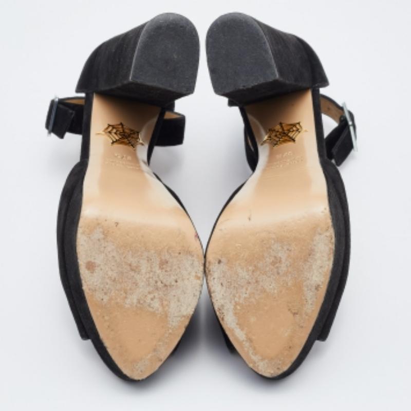 Charlotte Olympia - Escarpins en daim noir à plateforme et bride de cheville - Taille 37,5 en vente 3