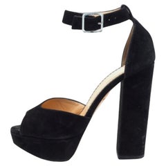 Charlotte Olympia - Escarpins en daim noir à plateforme et bride de cheville - Taille 37,5