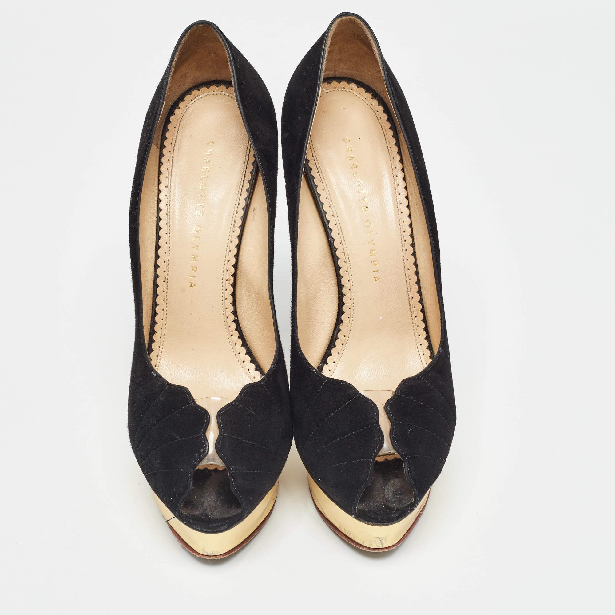 Noir Charlotte Olympia - Escarpins à plateforme en daim noir - Taille 40 en vente