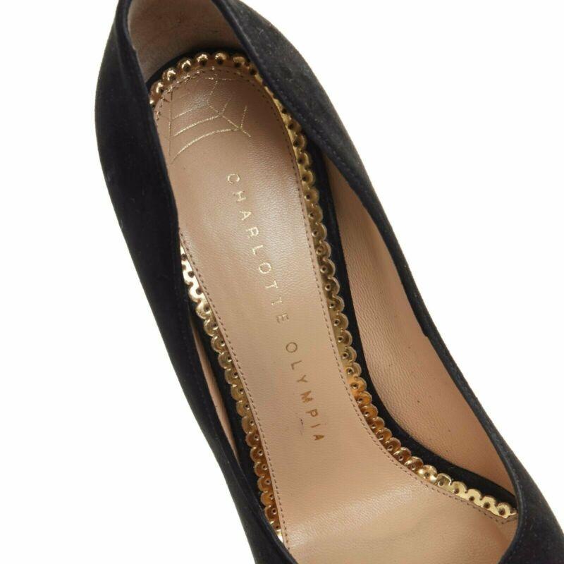 CHARLOTTE OLYMPIA black suede point toe spider embroidered chunky high heel EU35 For Sale 5