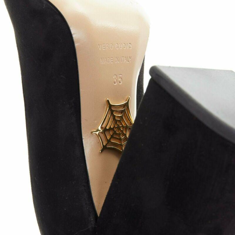 CHARLOTTE OLYMPIA black suede point toe spider embroidered chunky high heel EU35 For Sale 6