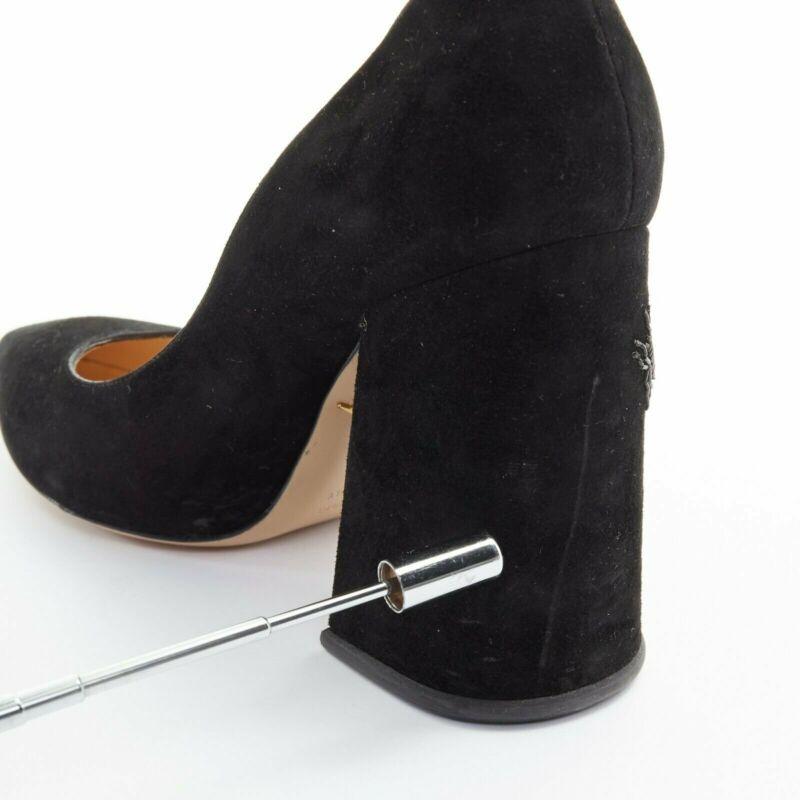 CHARLOTTE OLYMPIA black suede point toe spider embroidered chunky high heel EU35 For Sale 7