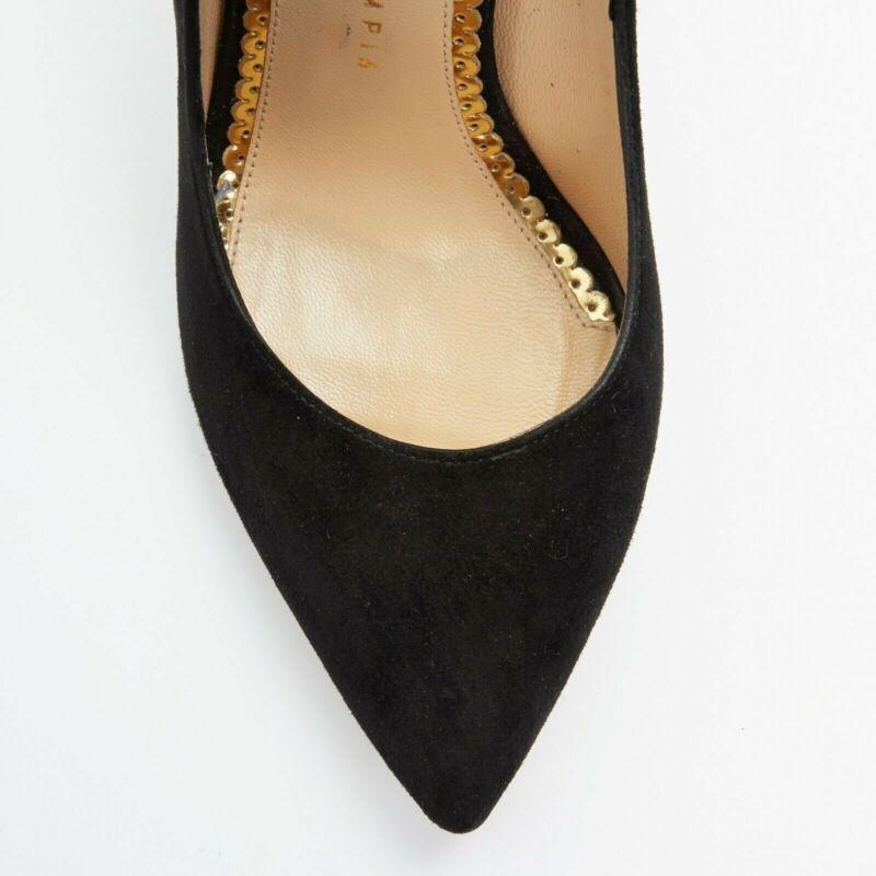 CHARLOTTE OLYMPIA black suede point toe spider embroidered chunky high heel EU35 For Sale 2