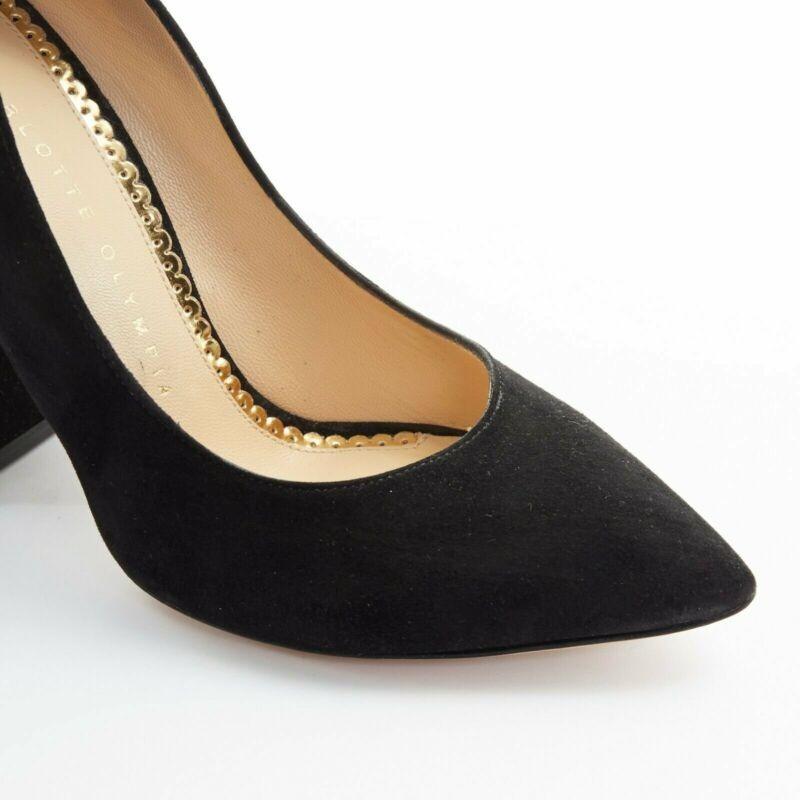 CHARLOTTE OLYMPIA black suede point toe spider embroidered chunky high heel EU35 For Sale 3