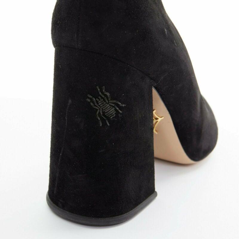 CHARLOTTE OLYMPIA black suede point toe spider embroidered chunky high heel EU35 For Sale 4