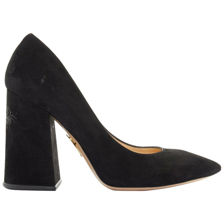 CHARLOTTE OLYMPIA black suede point toe spider embroidered chunky high ...