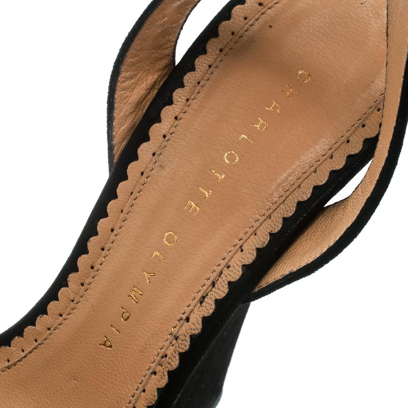 Charlotte Olympia Black Suede Vreeland Ankle Strap Platform Sandals Size 37.5 1