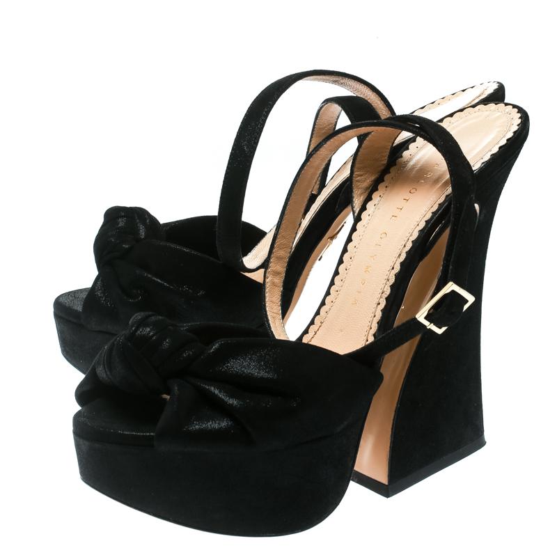 Charlotte Olympia Black Suede Vreeland Ankle Strap Platform Sandals Size 37.5 3