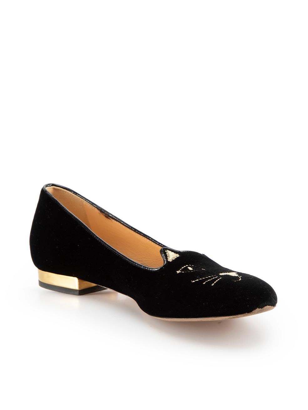 CONDITION is Very good. Minimal wear to flats is evident. Minimal wear to upper with negligible creasing around the topline and over the toe, light scuffing also seen on the soles of this used Charlotte Olympia designer resale