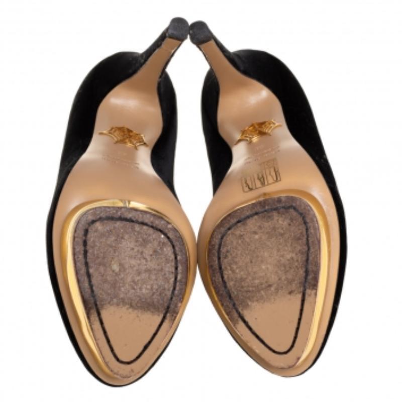 Women's Charlotte Olympia Black Velvet Dolly Pumps Size 38 For Sale