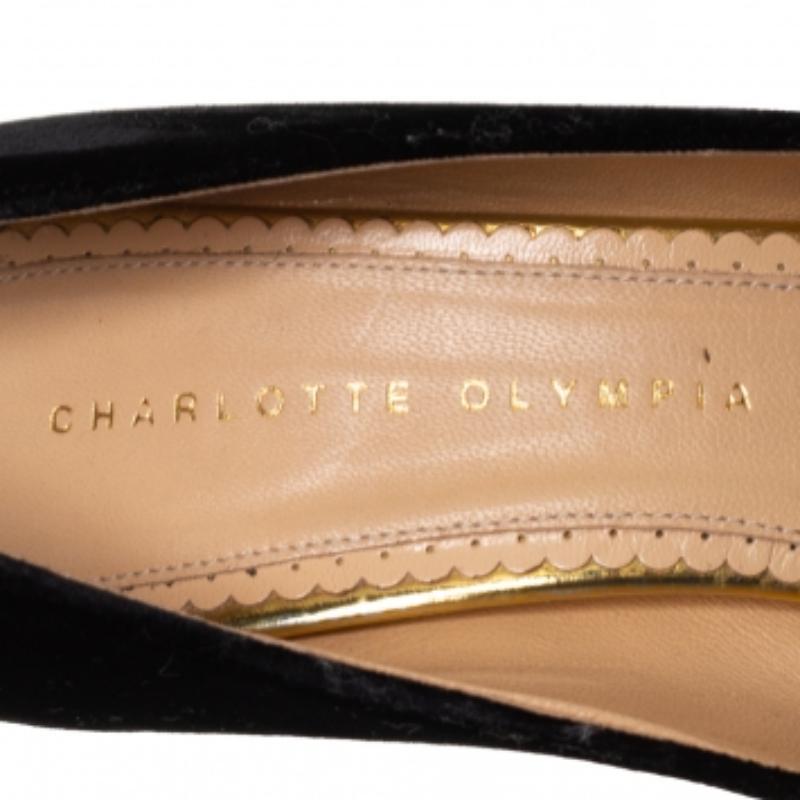 Charlotte Olympia Black Velvet Dolly Pumps Size 38 For Sale 1