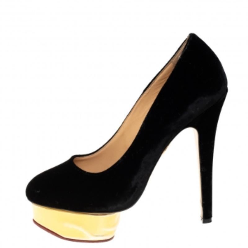 Charlotte Olympia Black Velvet Dolly Pumps Size 38 For Sale 2